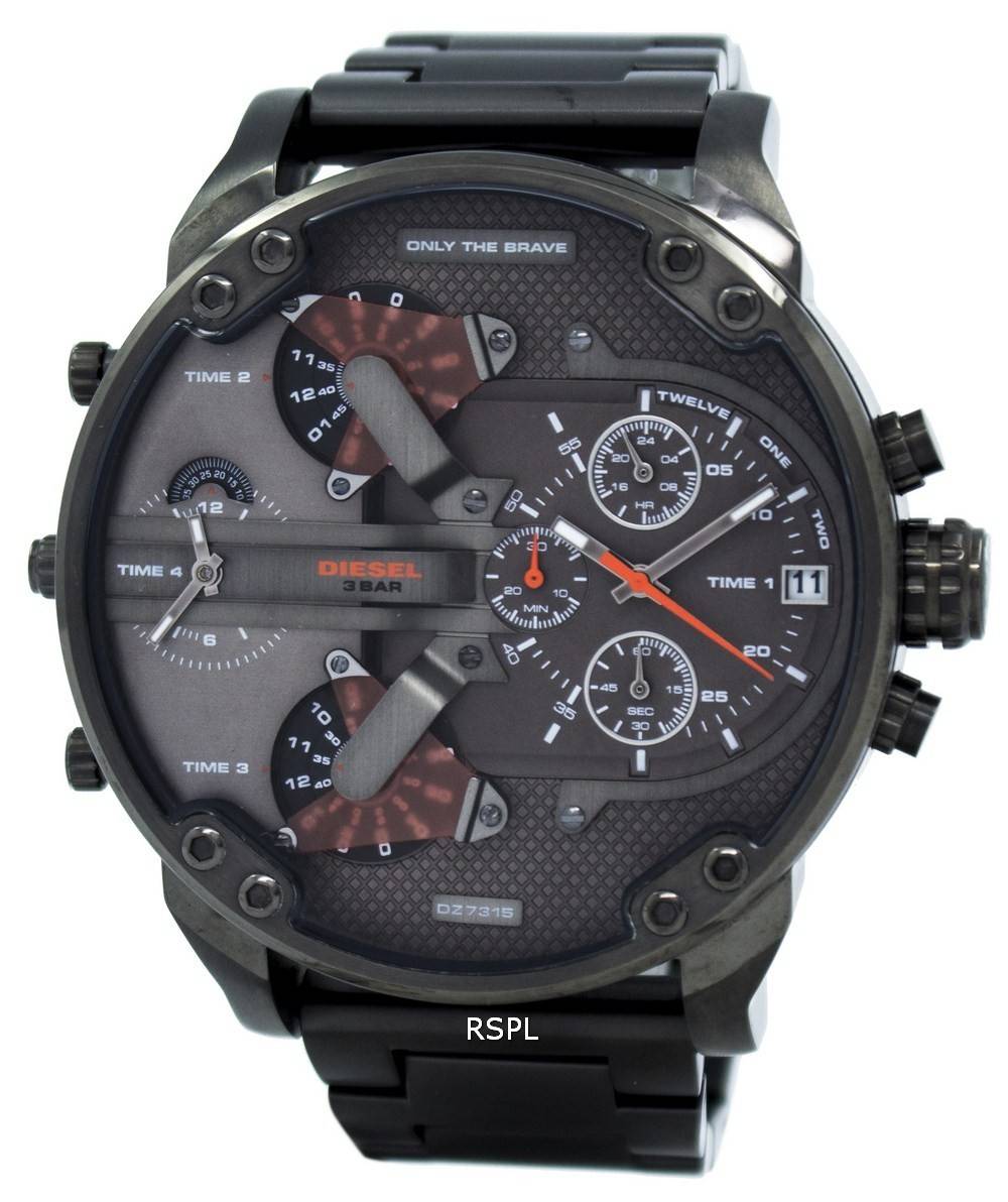 Diesel Daddies Gunmetal Ion-plaqué chronographe quatre fuseau horaire cadran DZ7315 montre homme