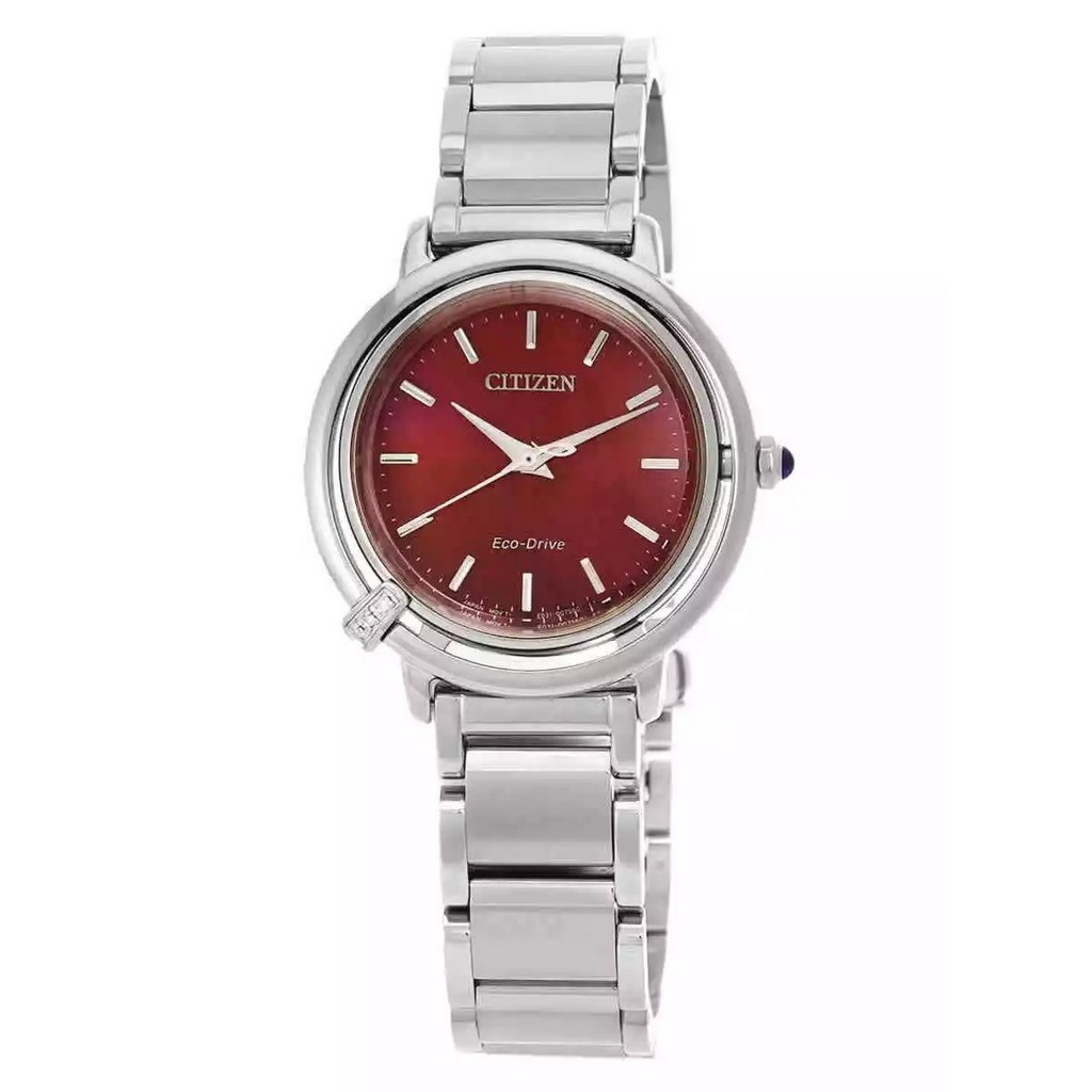 Montre Citizen L Eco-Drive pour femme, cadran rouge, acier inoxydable, EM1090-78X