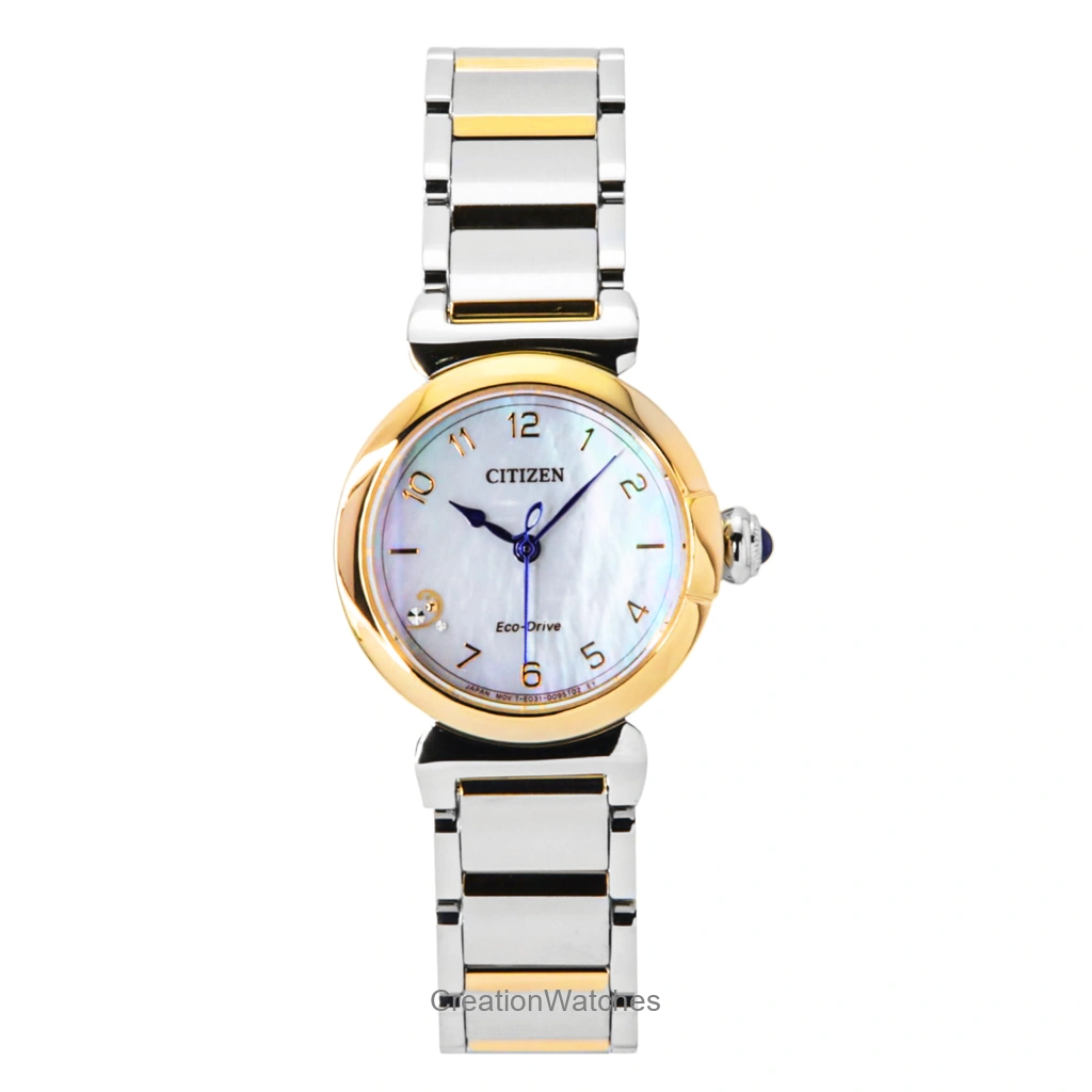Montre Citizen L May Bells Mini pour femme, en acier inoxydable, cadran blanc nacré, Eco-Drive EM1136-87D