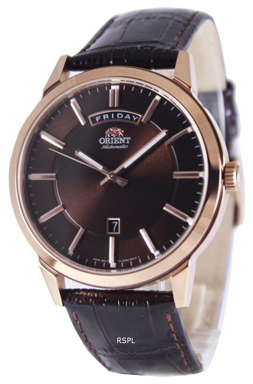 Orienter le cadran brun automatique classique en cuir sangle EV0U002T montre homme