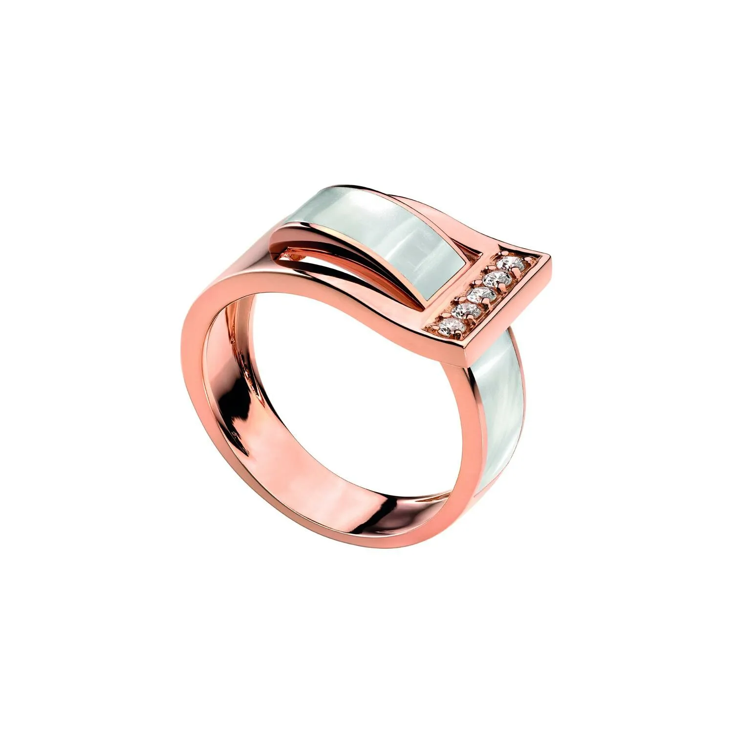 Achat Bague Clozeau DÉFERLANTE en or rose, résine blanc nacré et diamants