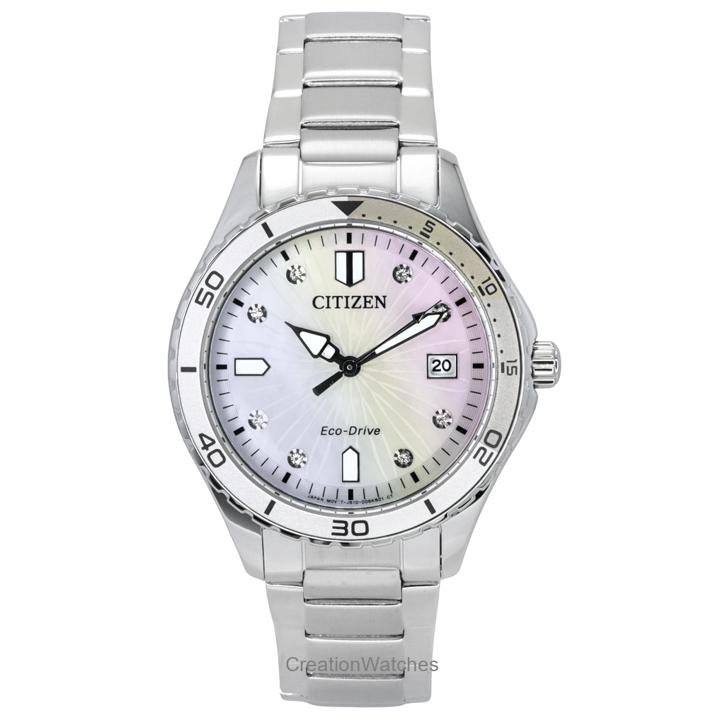Montre Citizen Marine Eco-Drive pour femme, cadran en acier inoxydable, cadran nacré, 100 m, FE6170-88D