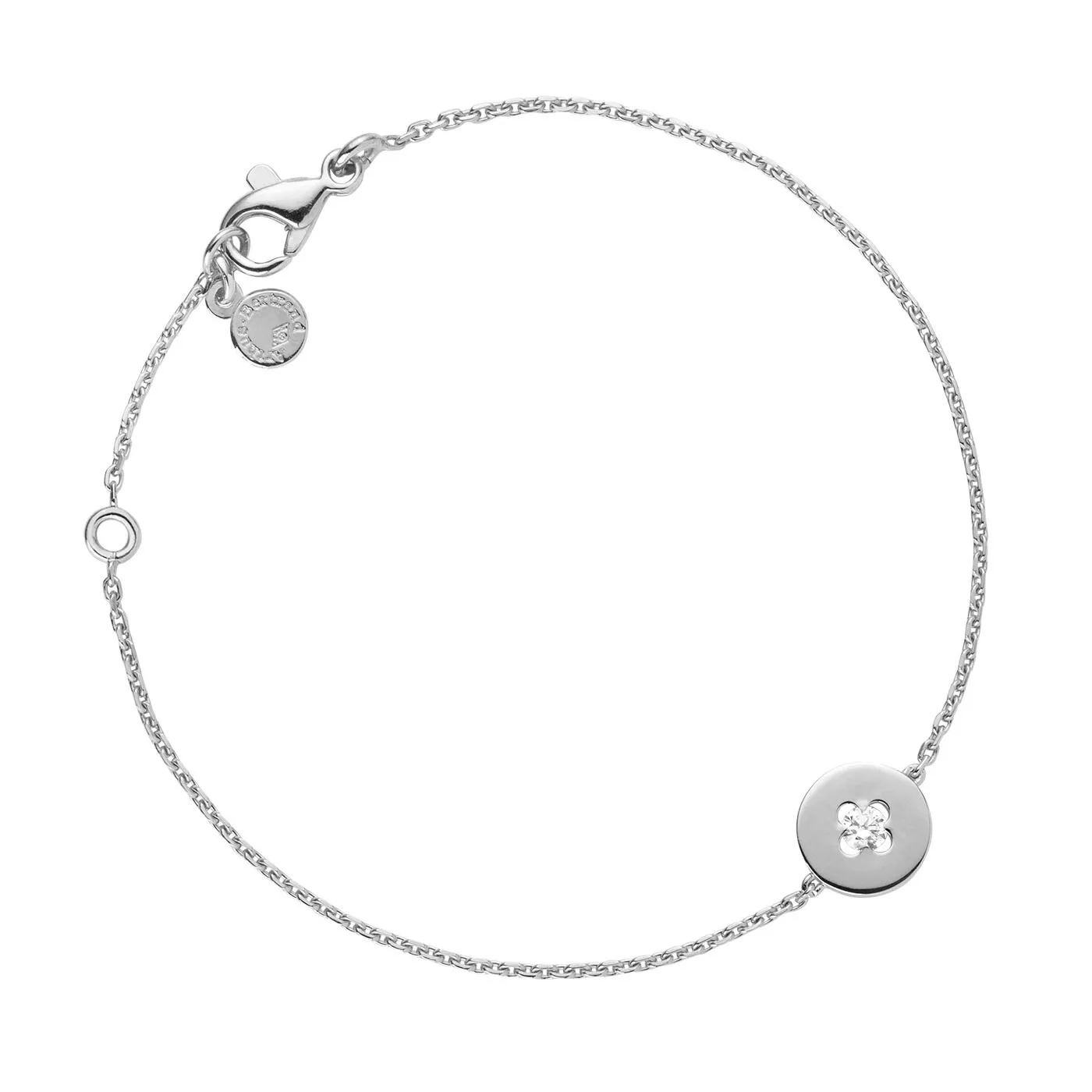 Bracelet Arthus Bertrand Royale motif 9 mm diamant H-SI 0,10 ct sur chaîne or blanc