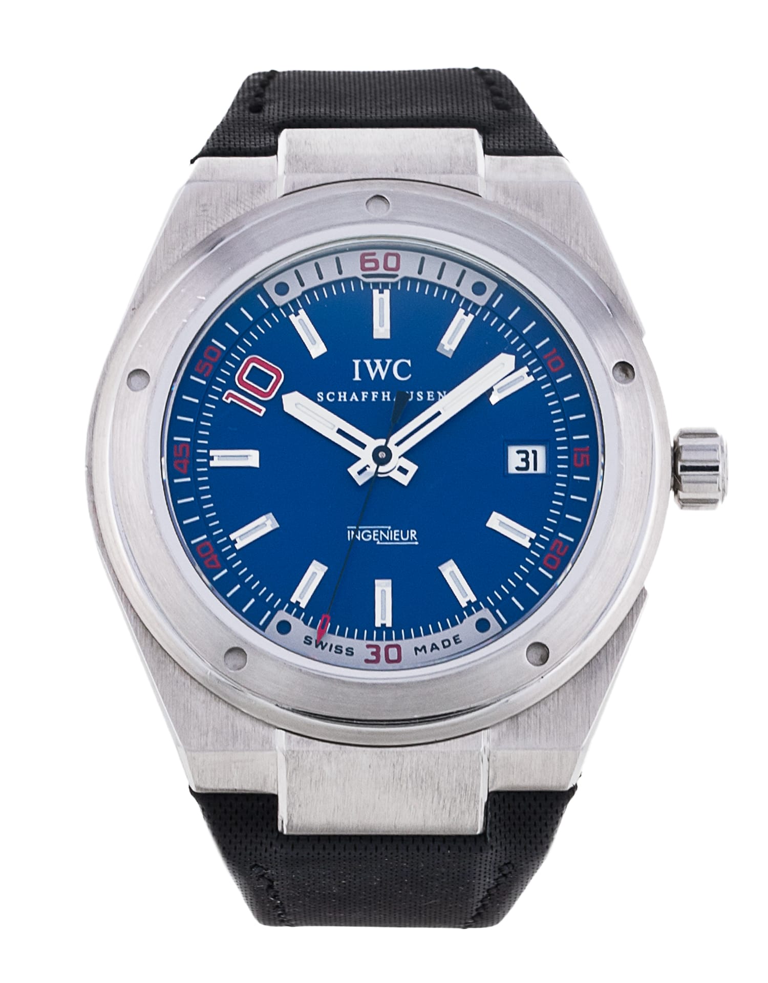 IWC Ingenieur - cadran Baton bleue et un bracelet e Tissu