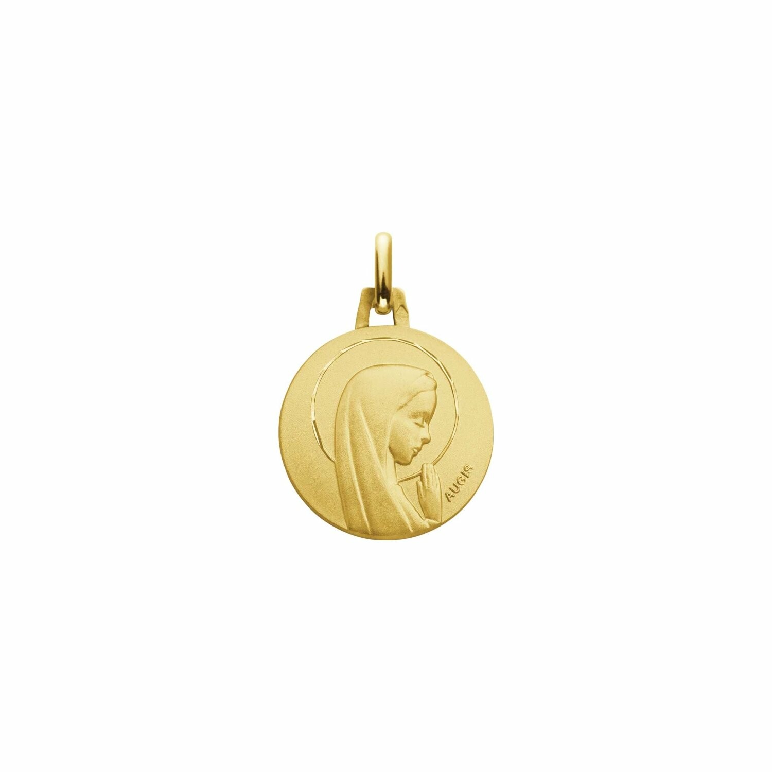 Achat Médaille Augis Vierge mains jointes ronde auréolée en or jaune, 16mm