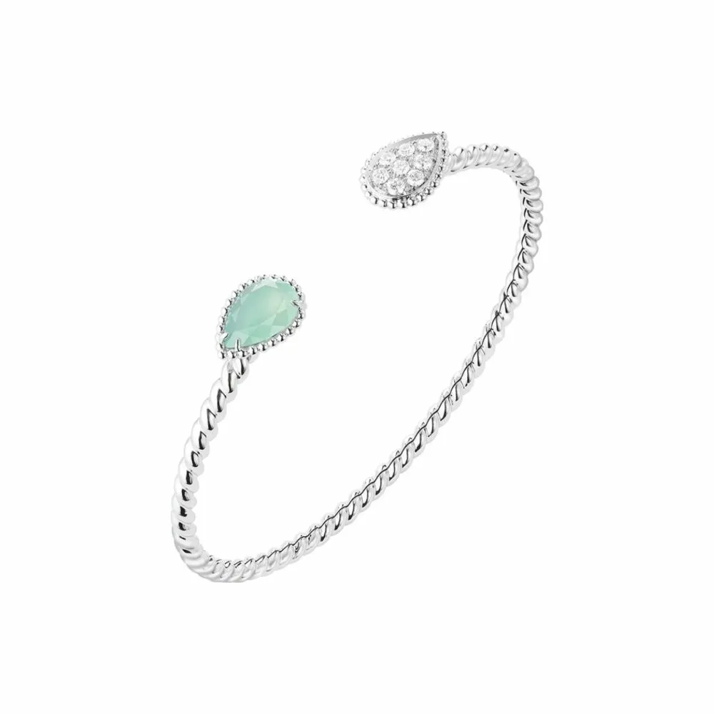 Achat Bracelet Boucheron Serpent Bohème Aquaprase, 2 motifs S en or blanc et diamants et aquaprase