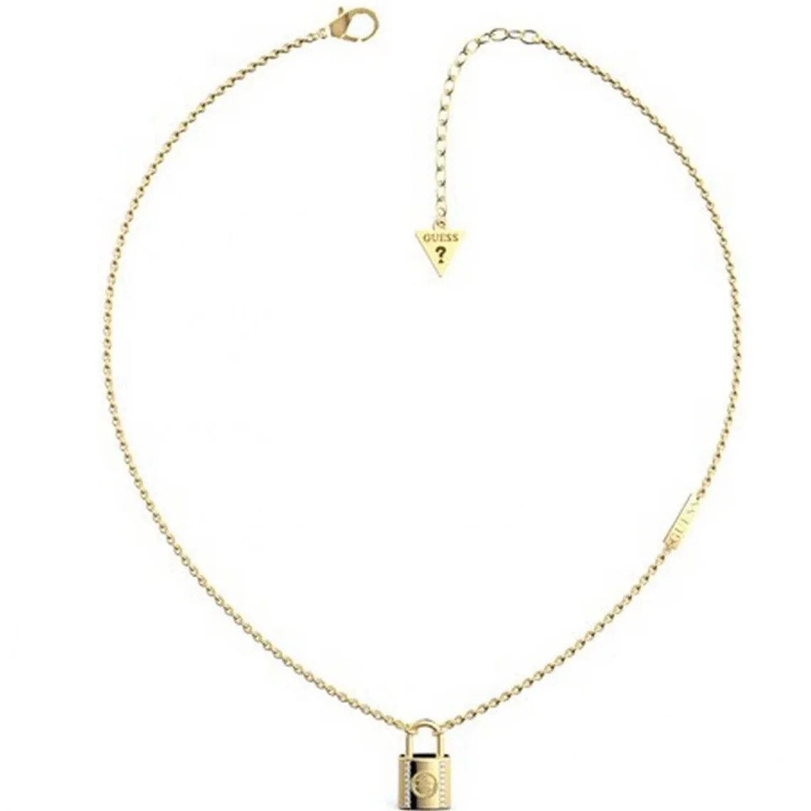 Collier Guess acier doré - Pendentif cadenas cristaux