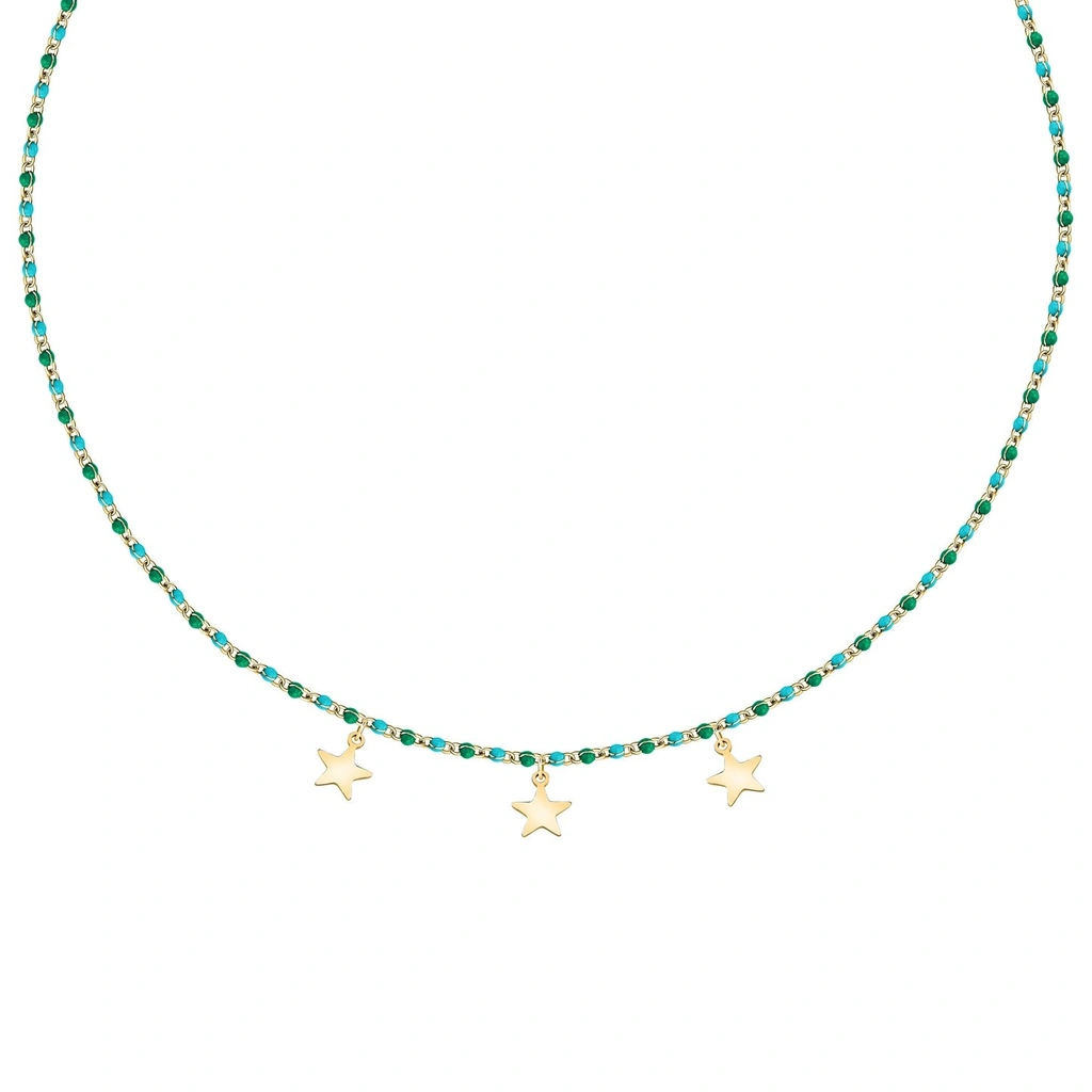 Collier en acier doré La Petite Story avec perles vertes et bleues LPS10ARR12 pour femme