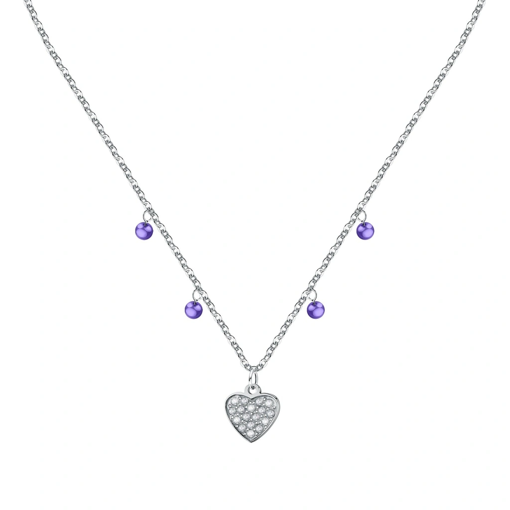 Collier en acier La Petite Story avec perles en cristal transparent et tanzanite (LPS10ASD16) pour femme