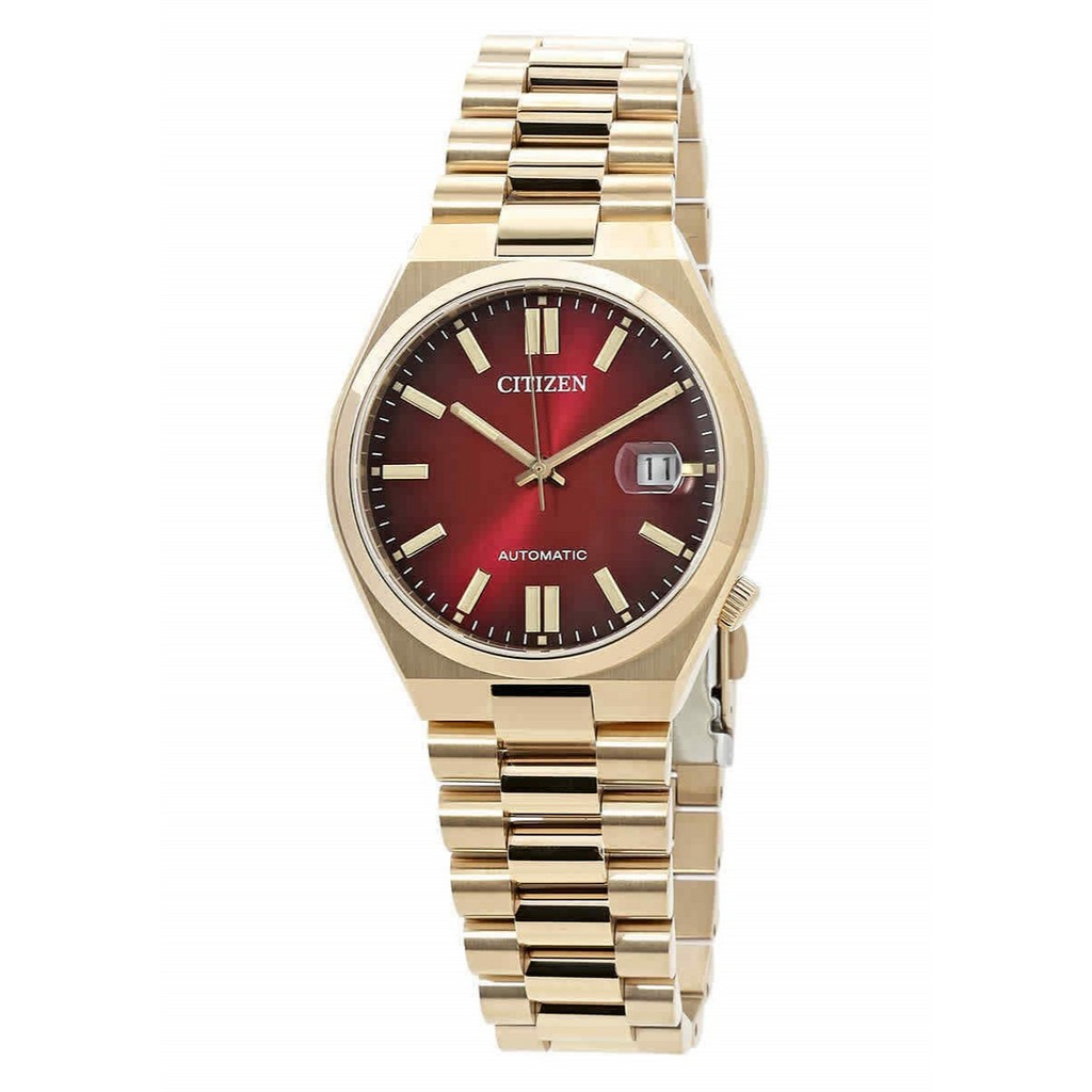 Montre Citizen Tsuyosa pour homme, automatique, en acier inoxydable doré, cadran rouge vin, NJ0153-82X