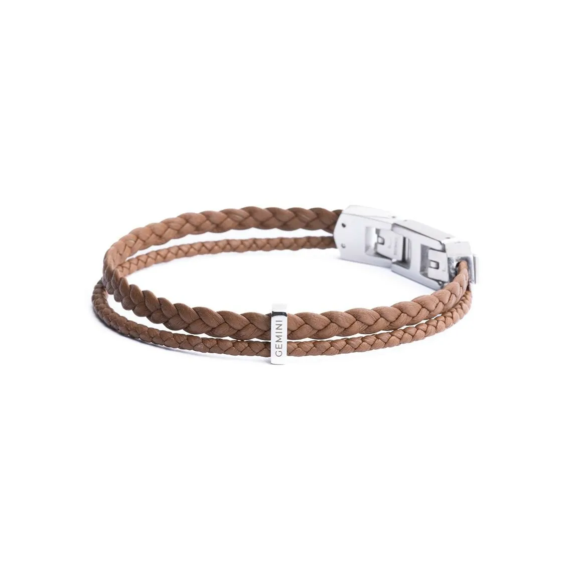 Achat Bracelet Gemini double en cuir marron clair