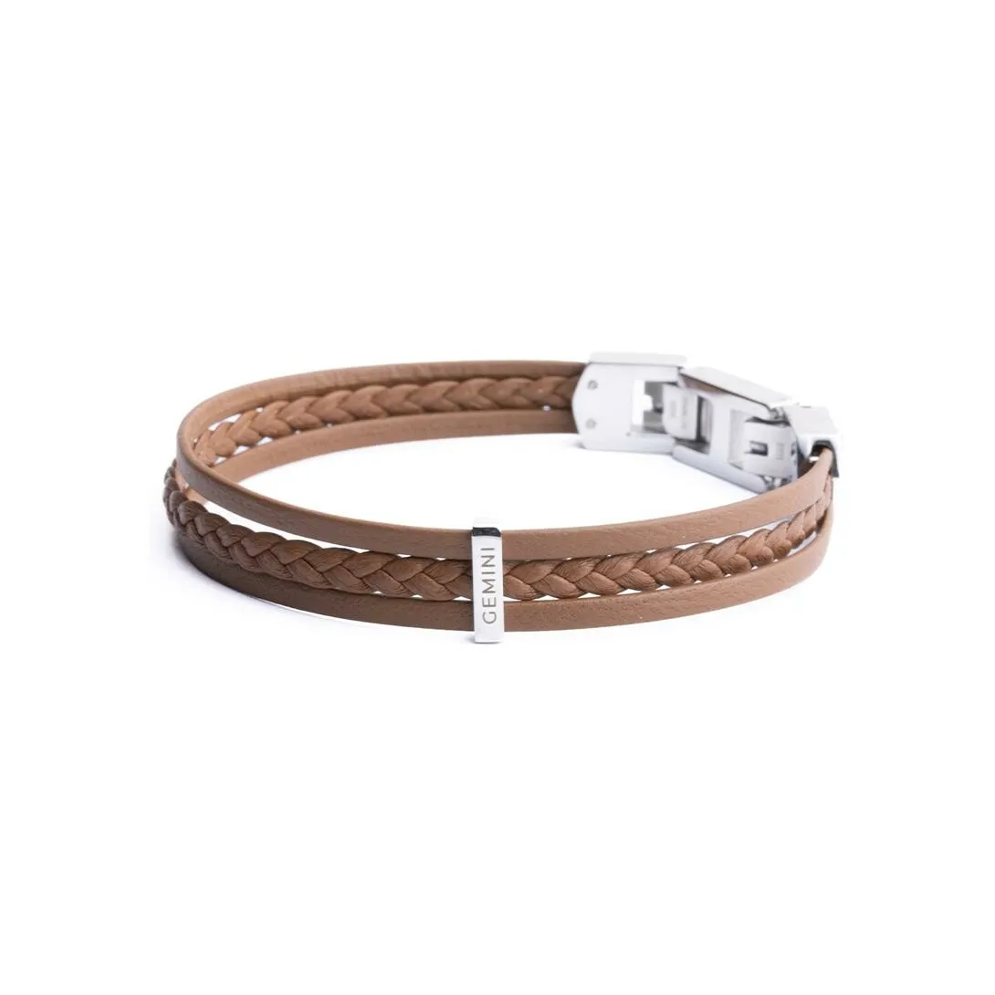 Achat Bracelet Gemini triple en cuir marron clair