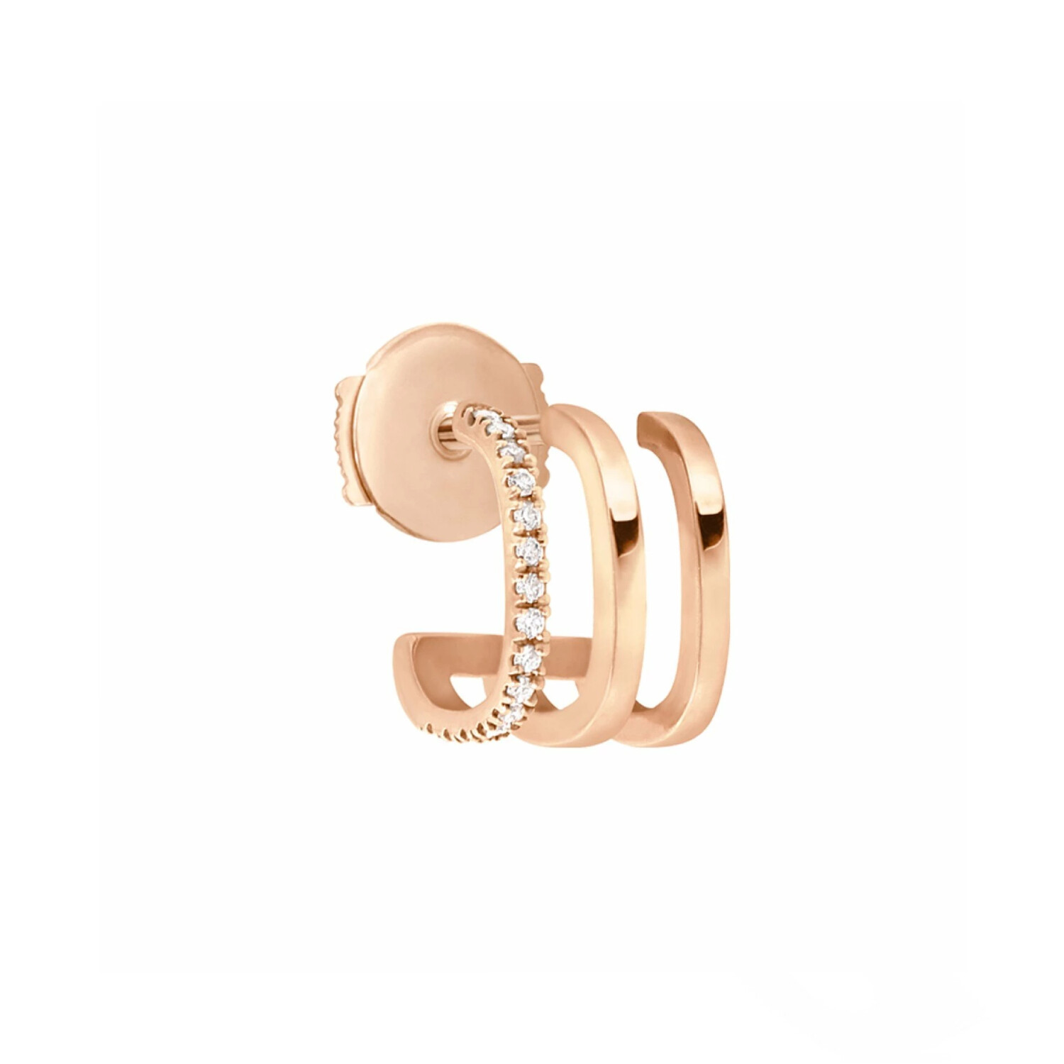 Mono boucle d'oreille gauche Vanrycke Charlie Triple en or rose et pavée de diamants