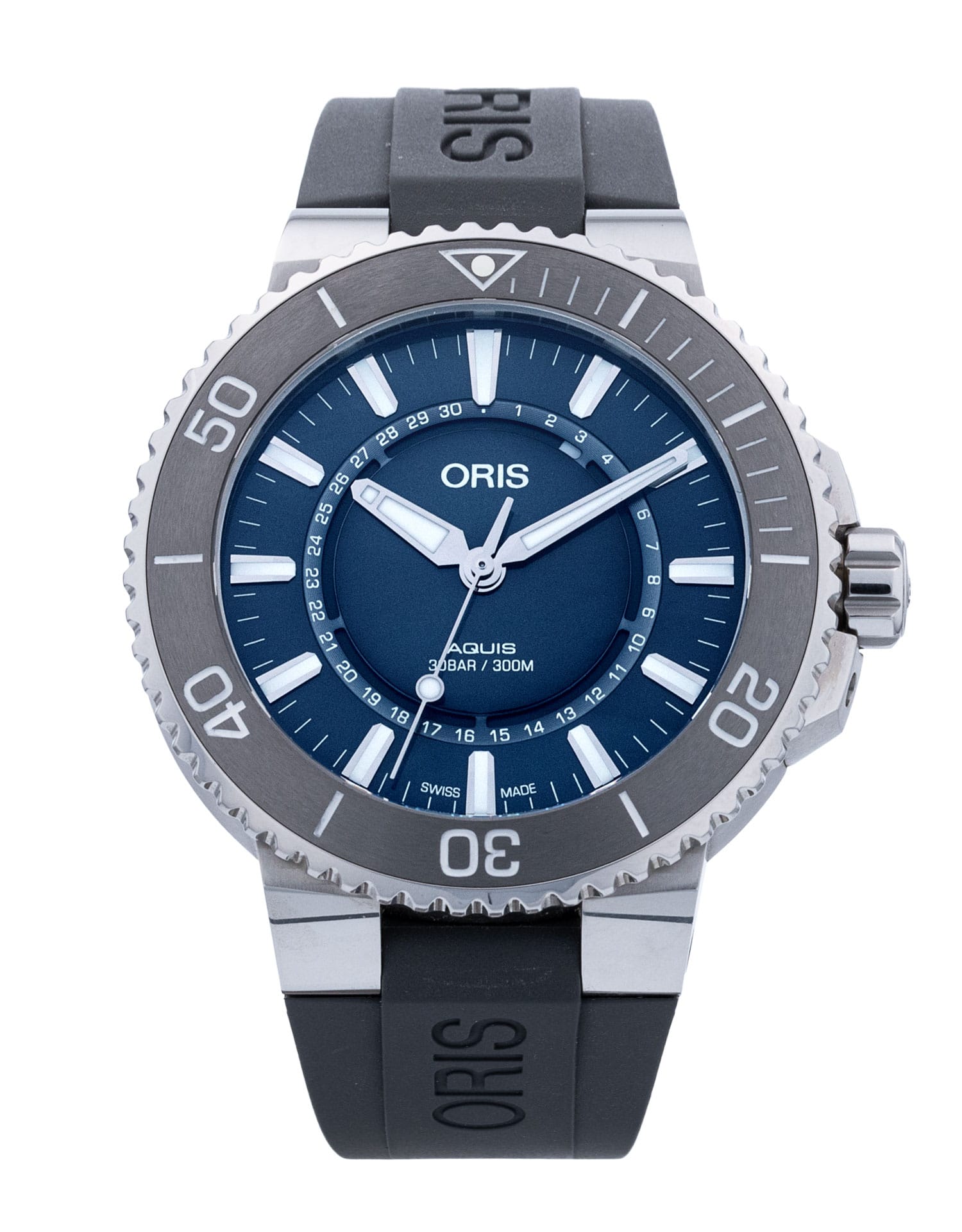 Oris Aquis - cadran Baton bleue et un bracelet e Caoutchouc