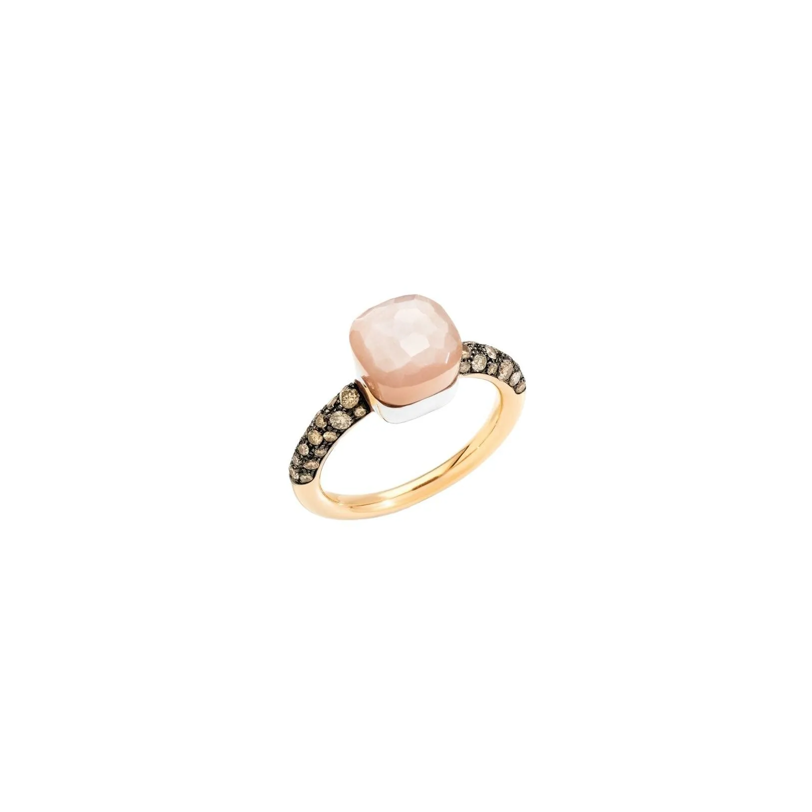 Achat Bague Pomellato Nudo Petit en or rose, or blanc, pierre de lune brune et diamants bruns