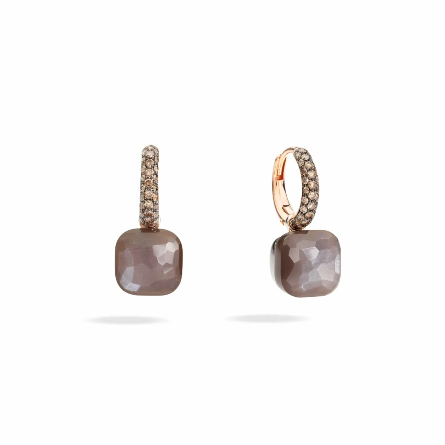Achat Boucles d'oreilles Pomellato Nudo en or rose, or blanc, 2 pierre de lune Cognac foncé, 56 diamants Cognac