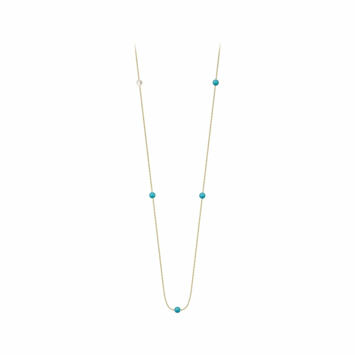 Achat Collier Claverin Lotta Love Blue Give Me 5 en or jaune, perles de turquoise et perle blanche