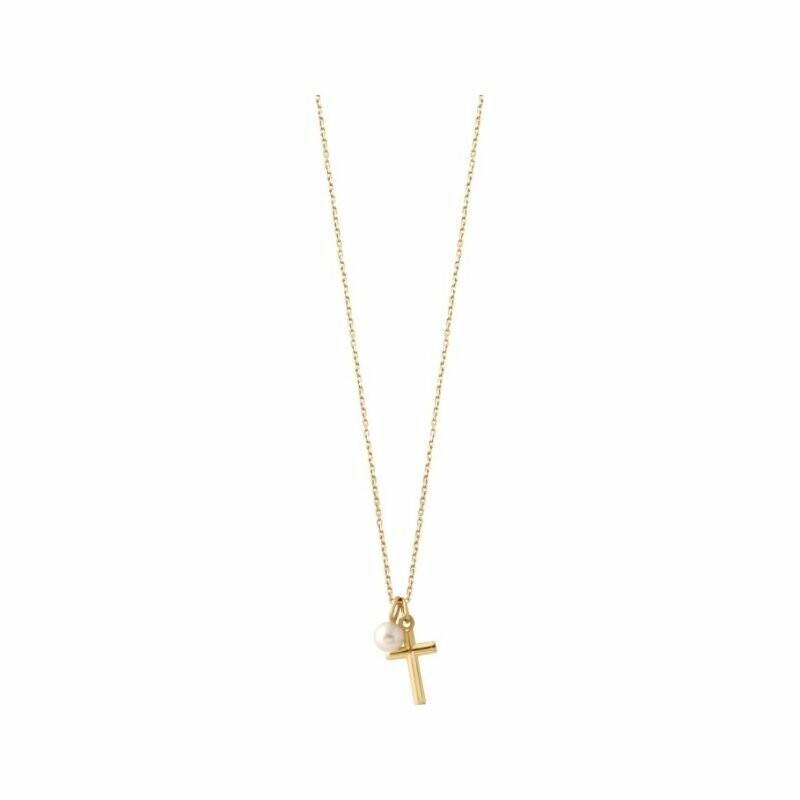 Achat Collier Claverin Kiss Cross charm en or jaune et perle blanche, 42cm