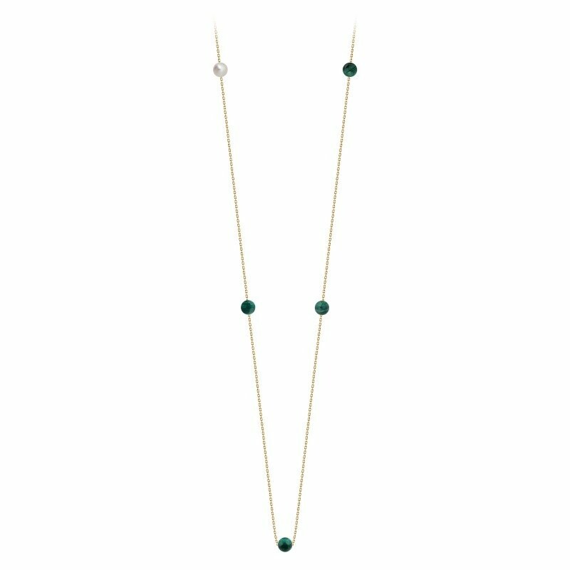 Achat Collier Claverin Hope Five en or jaune, perles de malachite et perle blanche
