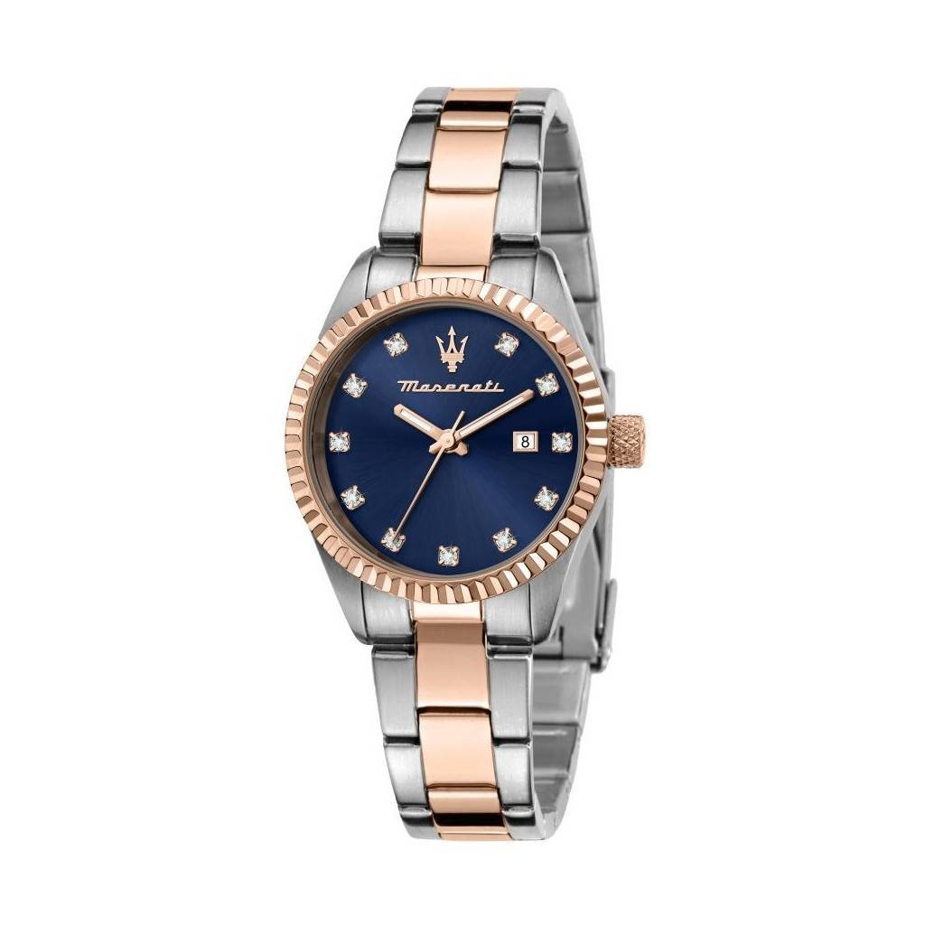 Maserati Competizione Crystal Accents Deux tons en acier inoxydable Cadran bleu Quartz R8853100507 100M Montre pour femme