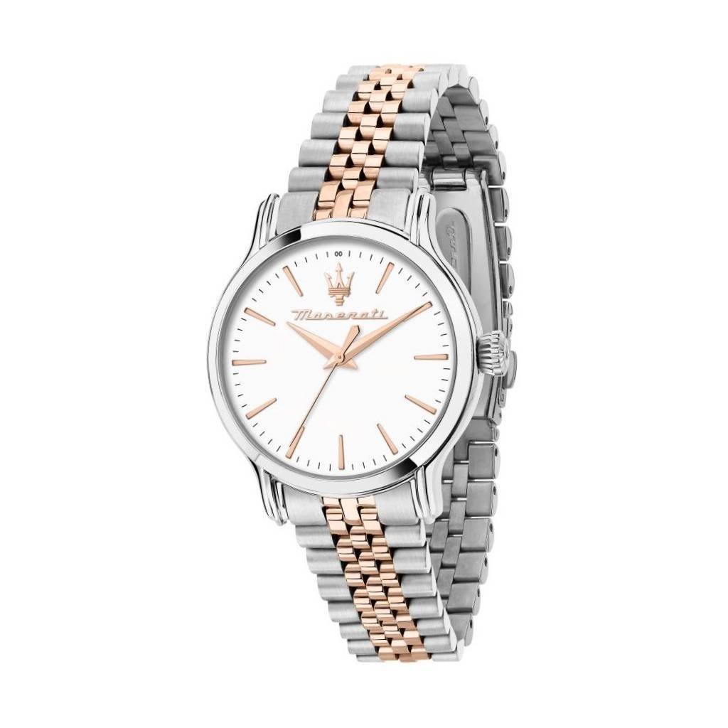 Maserati Epoca Two Tone Acier Inoxydable Cadran Blanc Quartz R8853118520 100M Montre Femme