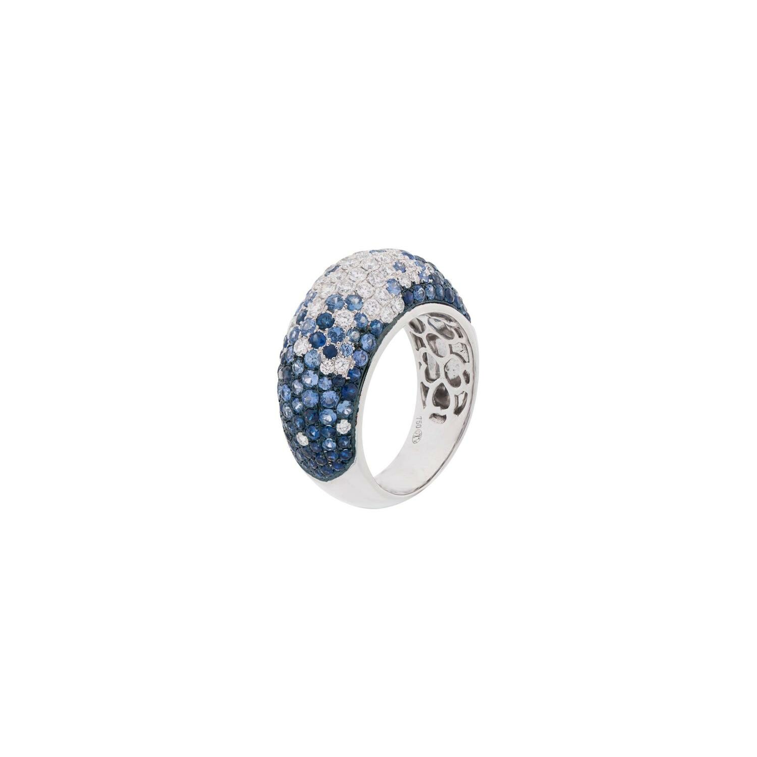 Bague en or blanc diamants et saphirs
