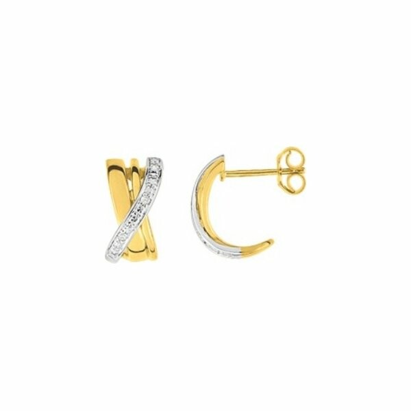 Achat Boucles d'oreilles créoles en or jaune, or blanc et diamants de 0.03ct