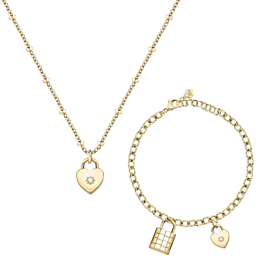 Collier et bracelet en acier inoxydable doré Morellato Abbraccio SAUB19 pour femme