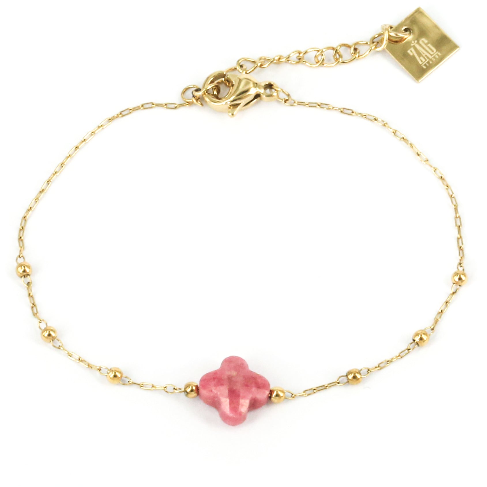 Velasquez - Acier Doré & Rhodonite - Bracelet - Zag Bijoux