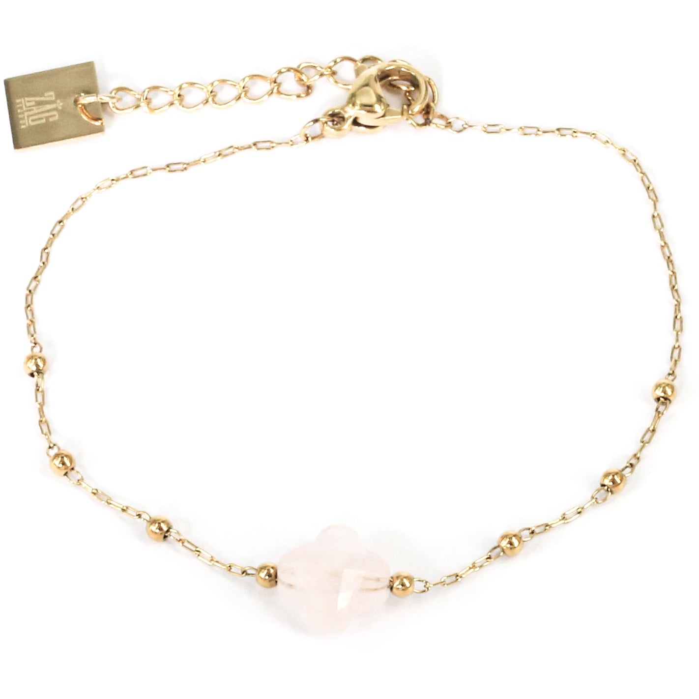 Velasquez - Acier Doré & Quartz Rose - Bracelet - Zag Bijoux