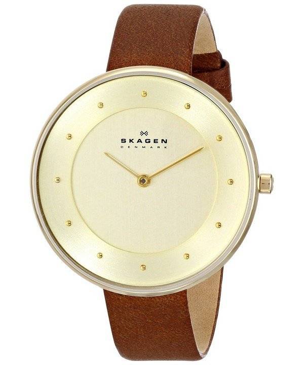 Skagen Gitte Champagne Dial cuir brun Montre Strap SKW2138 femmes