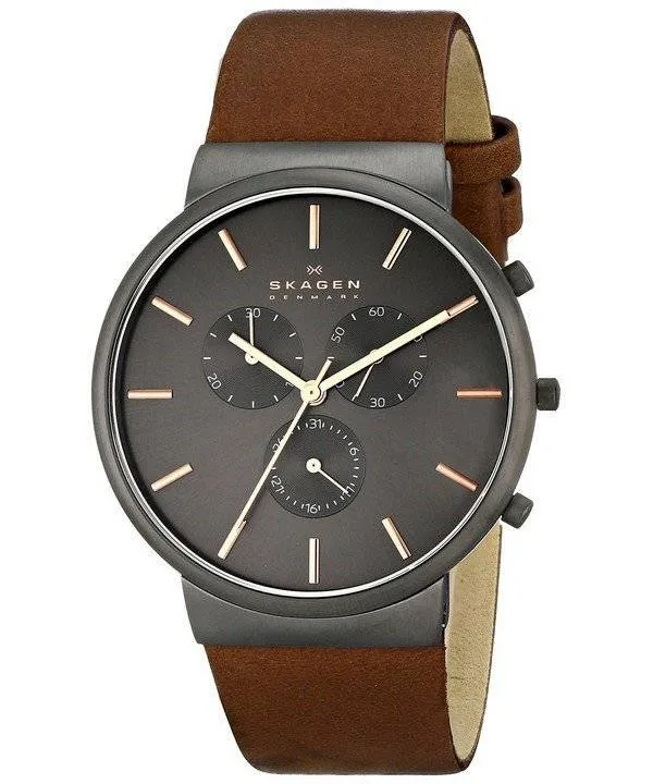 Montre Skagen Ancher chronographe en cuir brun SKW6106 masculin