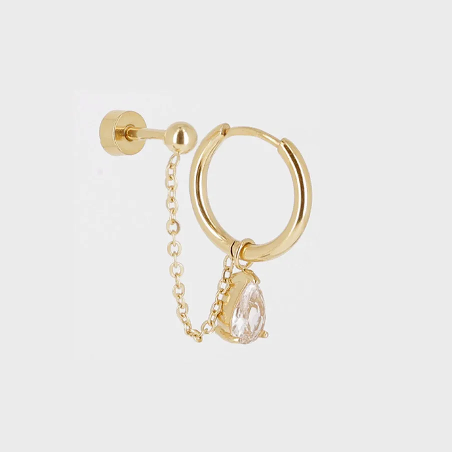 Piercing Femme Anneau & Goutte en Acier Doré et Blanc – Zag Bijoux