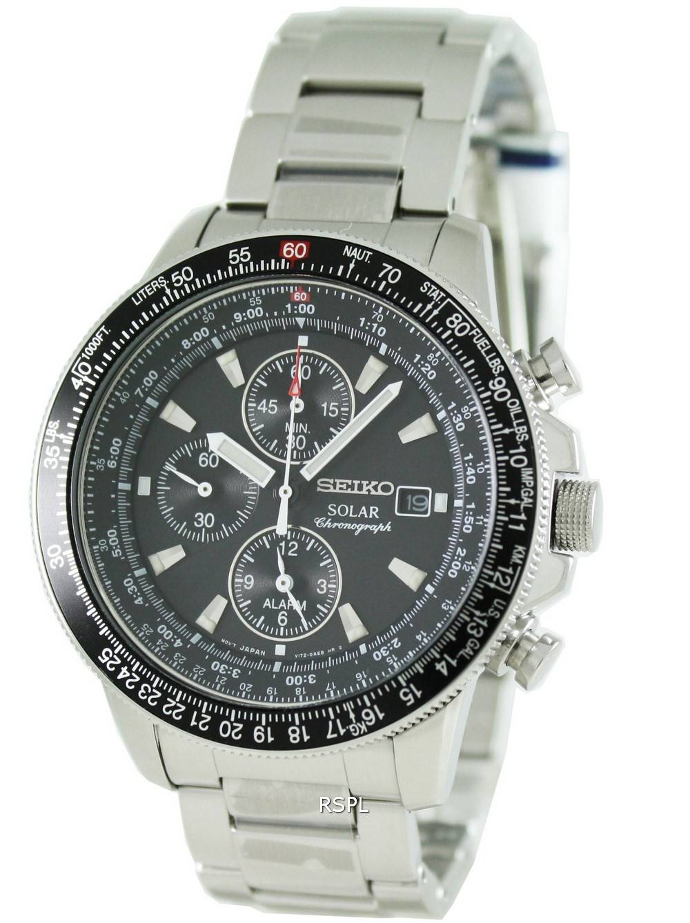 Alarme solaire de Seiko Pilot la montre de chronographe Flightmaster SSC009P1 SSC009 SSC009P hommes