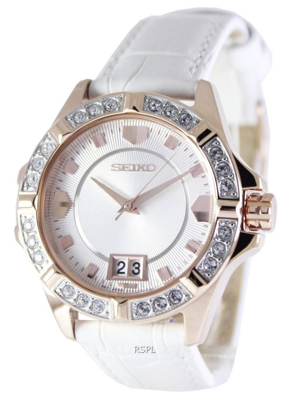 Cristaux Seiko Quartz cadran blanc Montre SUR800P1 SUR800P femmes
