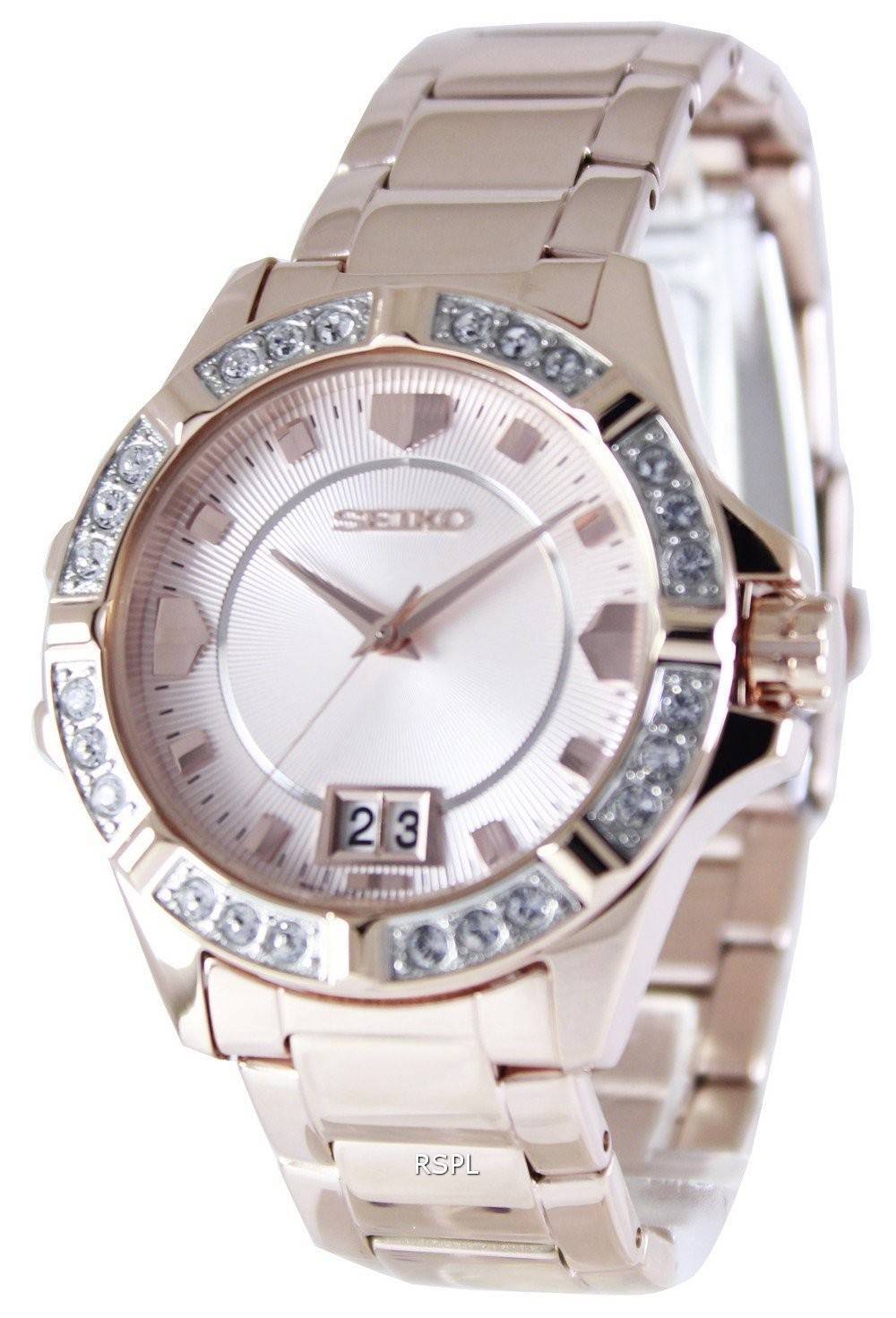 Seiko cristaux de quartz montre en or rose de SUR802P1 SUR802P femmes