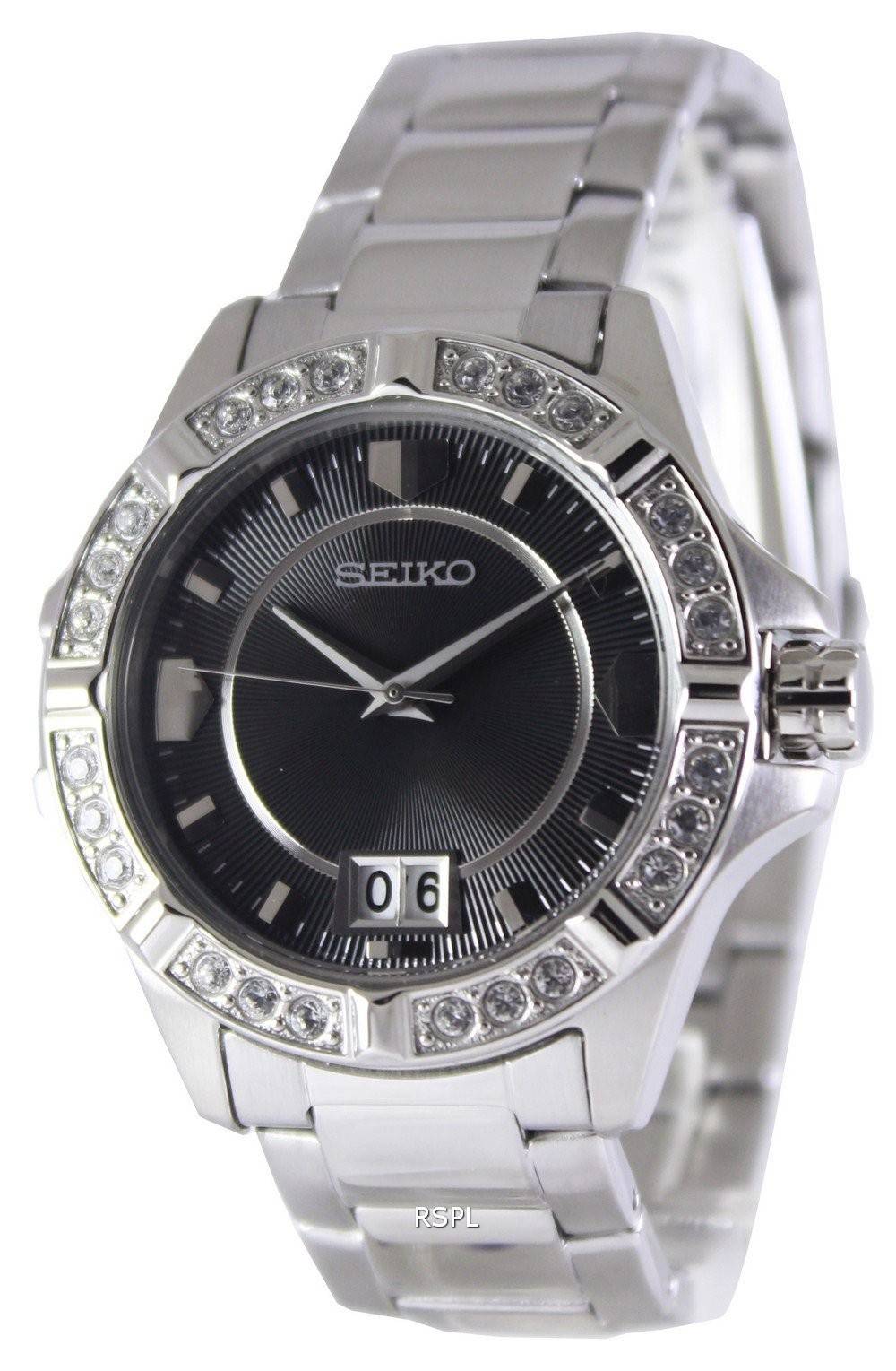 Cristaux Seiko Quartz cadran noir de SUR807P1 SUR807P femmes