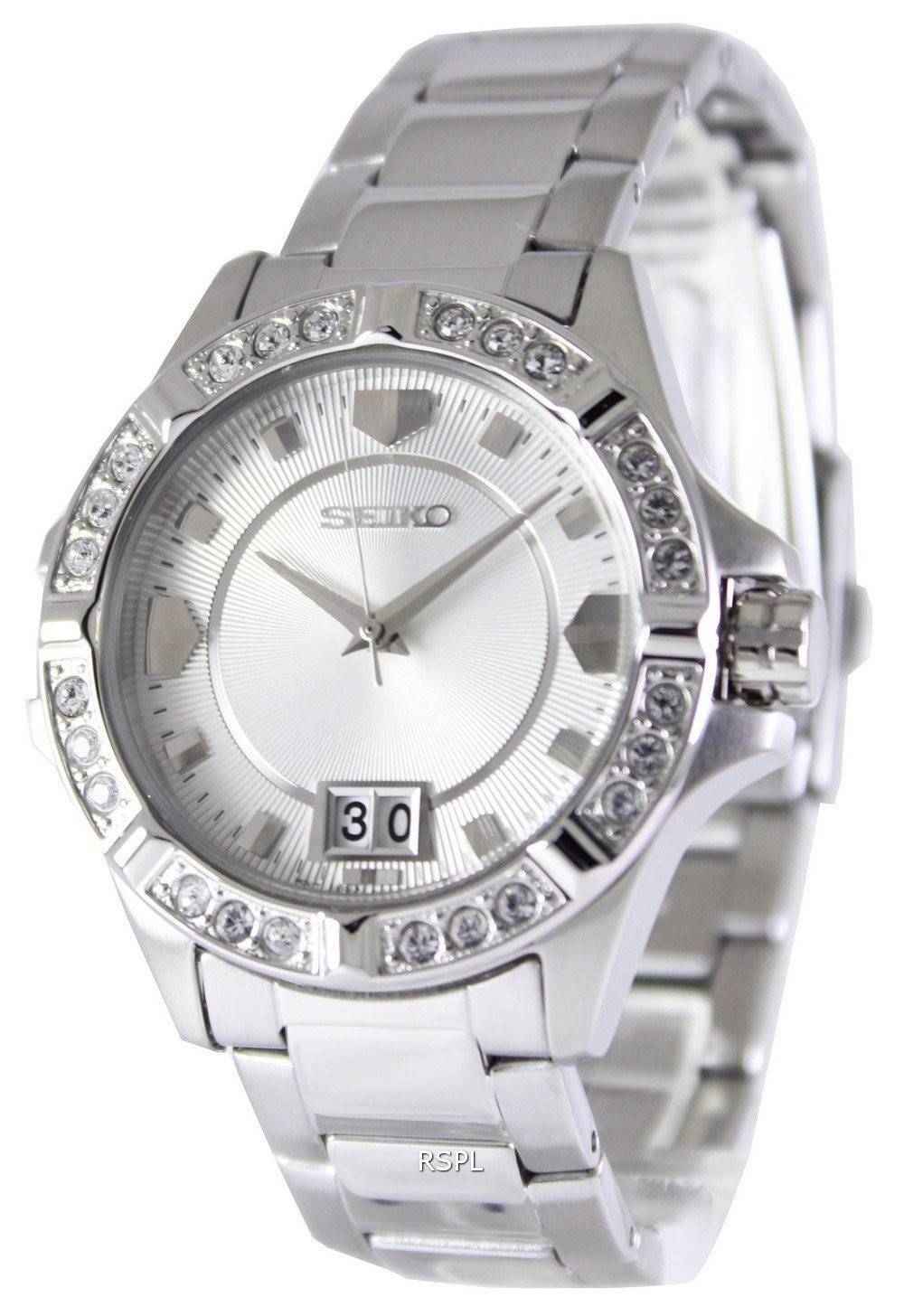 Cristaux Seiko Quartz cadran blanc Montre SUR809P1 SUR809P femmes