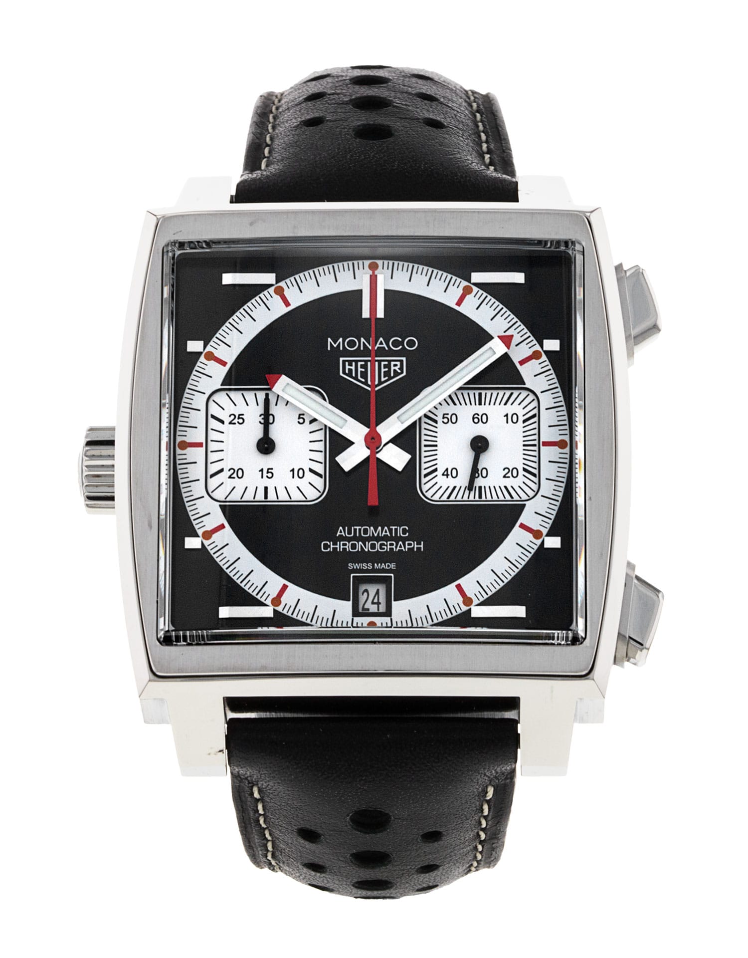 Tag Heuer Monaco - cadran & Noir et un bracelet e Cuir