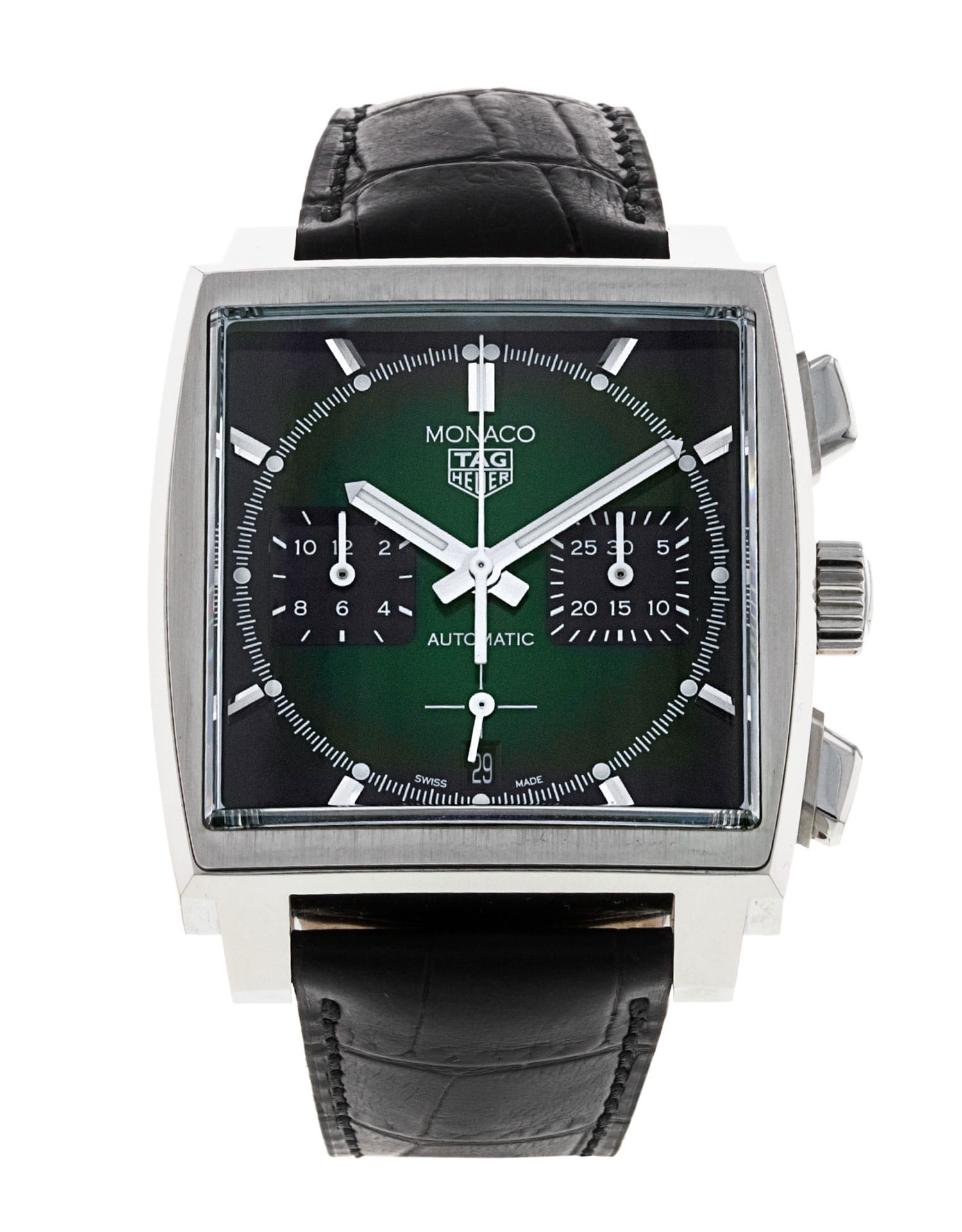 Tag Heuer Monaco - cadran Baton verte et un bracelet e Cuir
