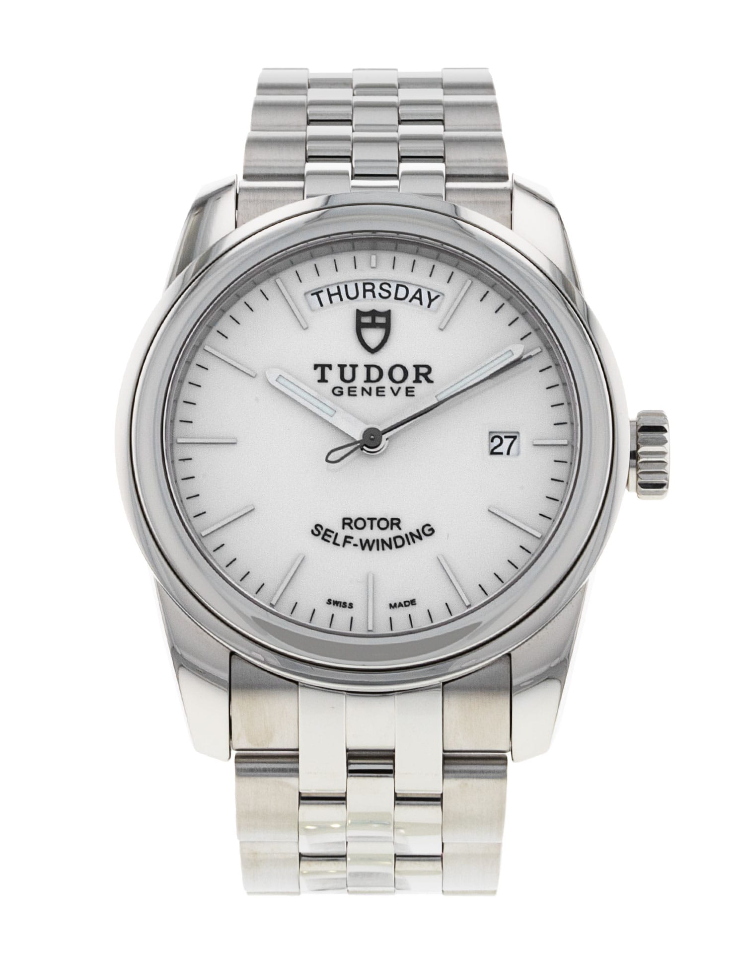 Tudor Glamour Date & Day - cadran Baton argentée