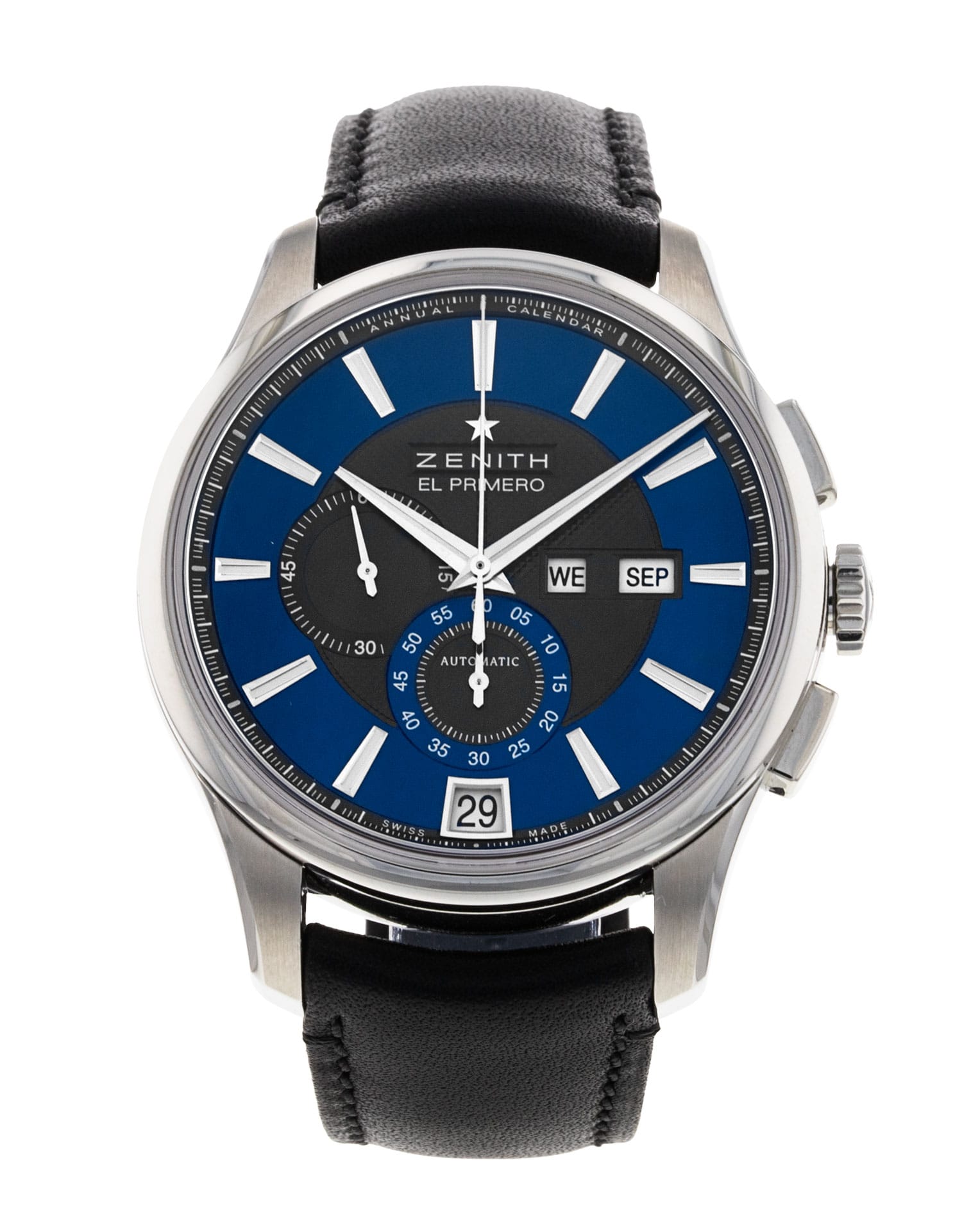 Zenith El Primero - cadran Baton bleue et un bracelet e Cuir