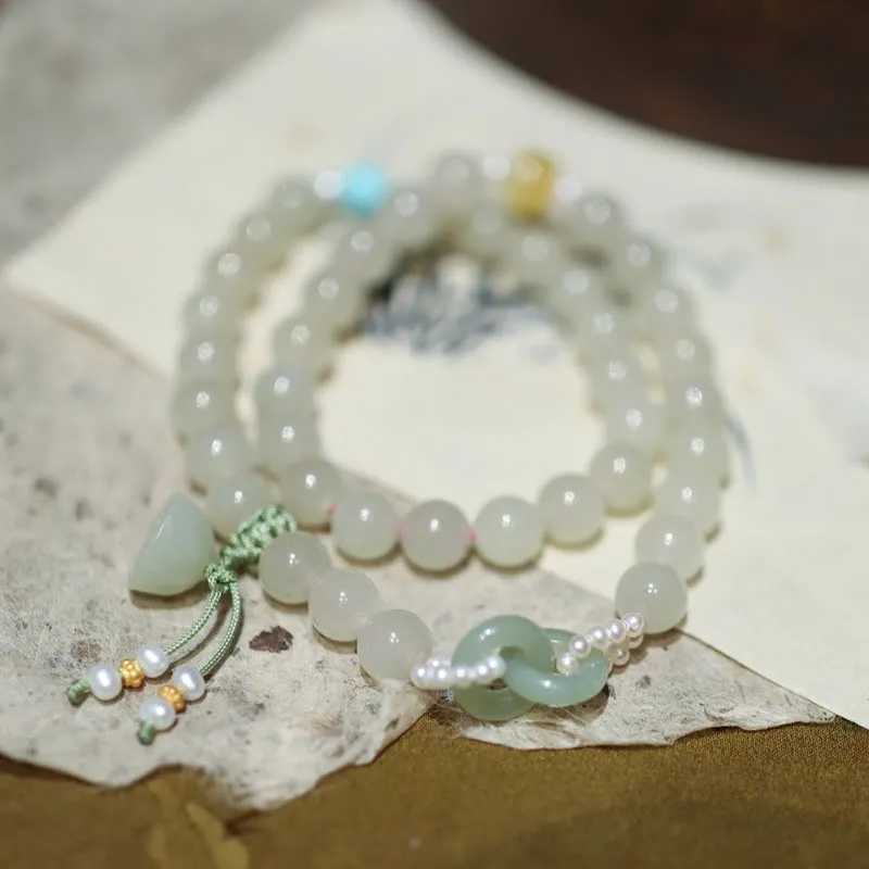 Bracelet double tour en argent sterling 925 Buddha Stones et jade Hetian, boucle double paix, lotus porte-bonheur