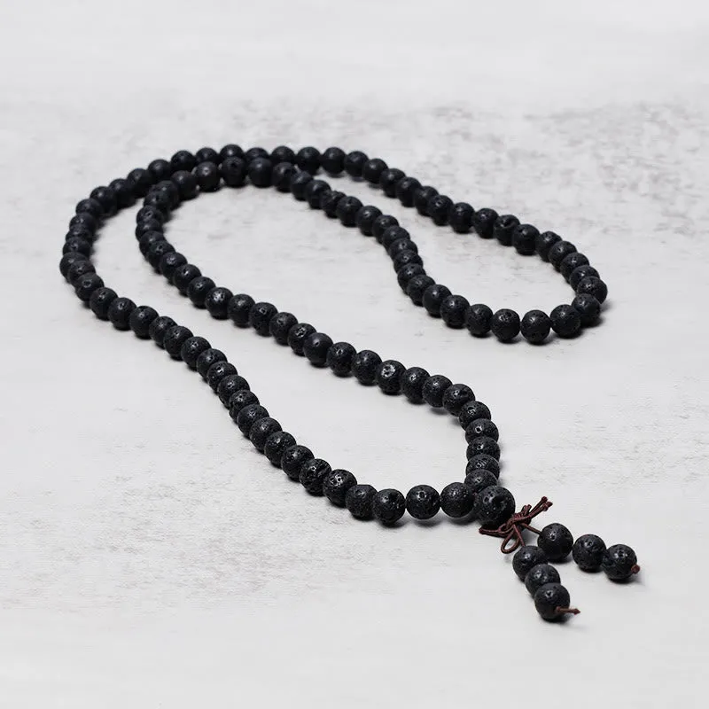 Collier Mala de prière avec 108 perles de pierre de lave naturelle de Buddha Stones