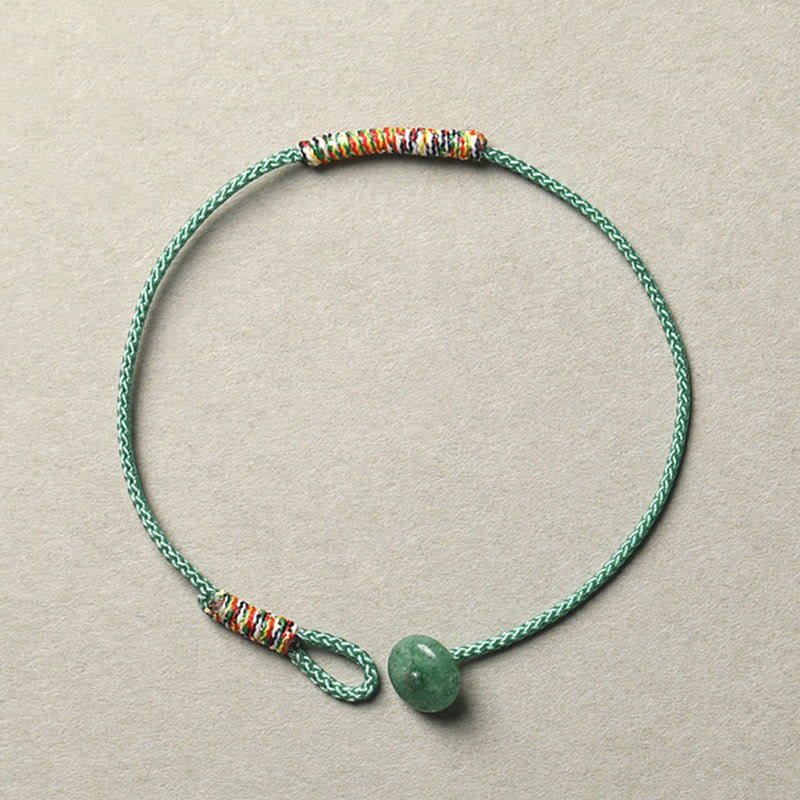 Bracelet en corde tressée tibétain fait main en aventurine verte avec Buddha Stones et protection de la chance