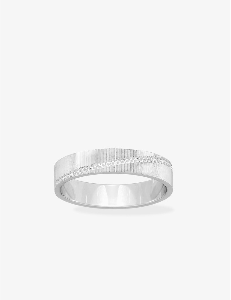 Alliance rainure diagonale perlée or blanc 375‰ 4 mm - Mariage