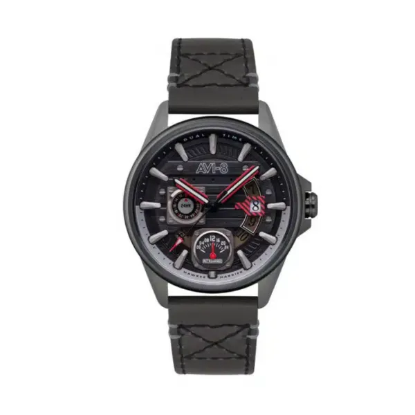 AVI-8 - Montre Homme - Hawker Harrier Farley - multifonction - cadran noir - bracelet cuir - Ref AV-4098-04