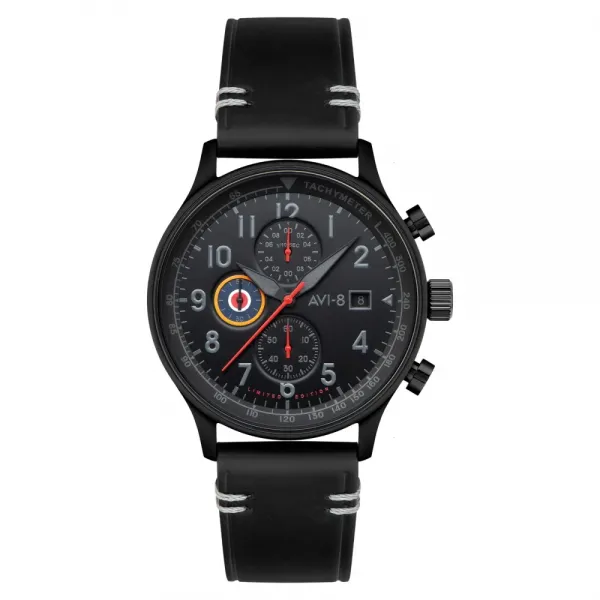 AVI-8 - Montre Homme - Hawkerhurricane - Chronographe - Cadran noir - Bracelet  cuir - Ref AV-4011-0T
