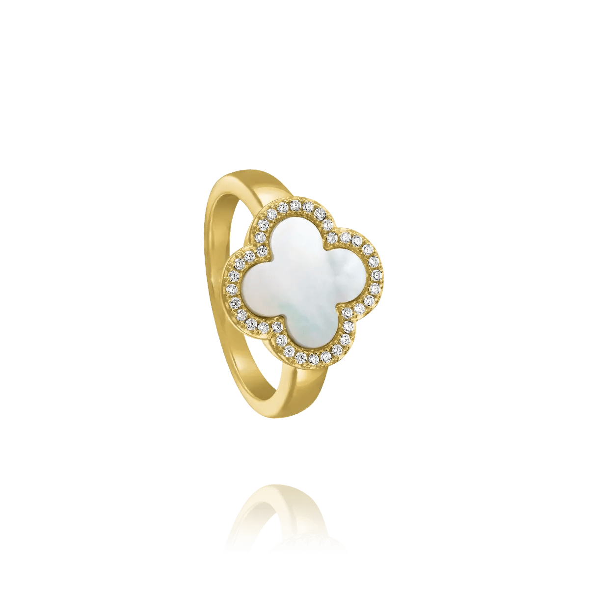 Charles Garnier LEGEND Clover Mother-of-pearl ring in gold-plated silver with oxides