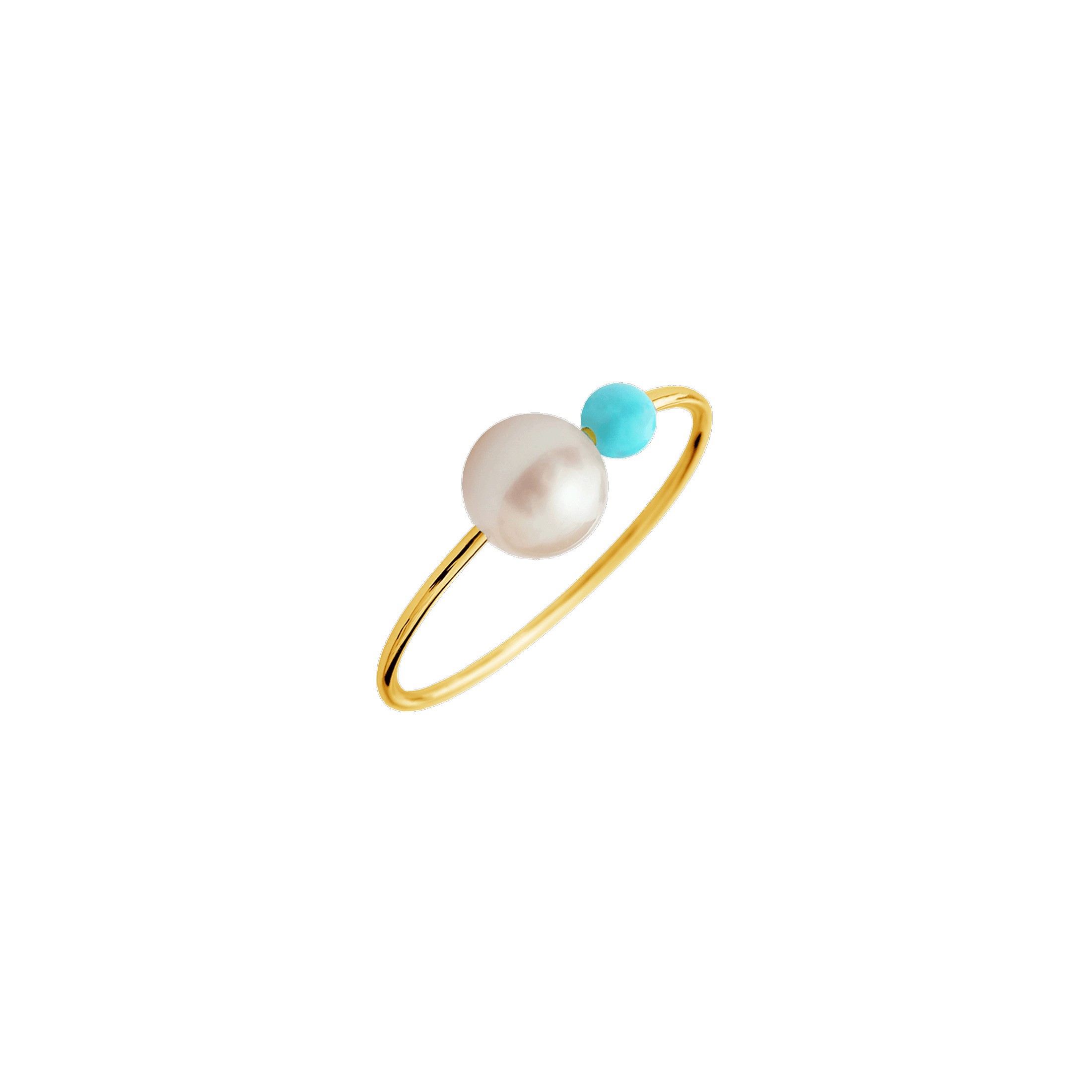 Bague Claverin Rosary en or jaune perles blanche et turquoise